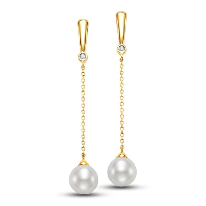 Classic claw drop earrings securing gems with elegance -Mastoloni 8-8.5MM Pearl Drop Earrings in 14K Yellow Gold