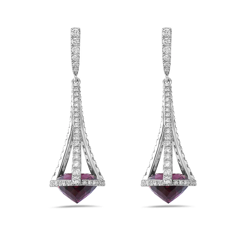 Delicate chain drop earrings with tiny gem accents -Garnet & Diamond Pastel Chandelier Drop Earrings