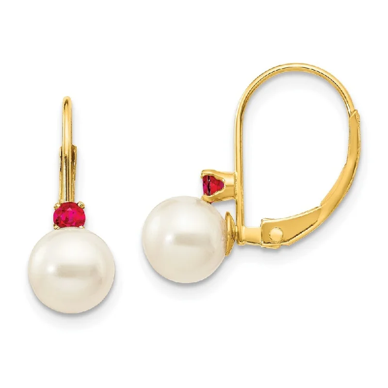 Durable titanium drop earrings resisting wear daily -14k Yellow Gold 6-6.5mm White Pearl & .10ct. Ruby Drop Earrings (L-15 mm, W-6 mm)