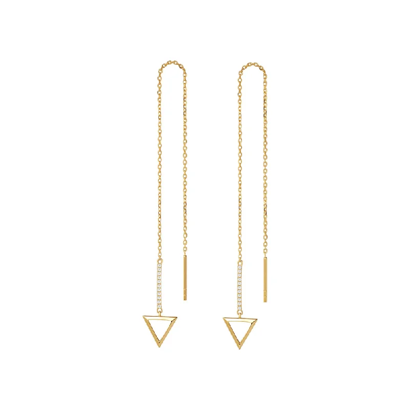 Cool lapis drop earrings with deep blue mystique -14K Yellow Gold Threader Earrings with Triangle Shape 0.066 CTTW White Diamonds Dainty Long Drop Earrings