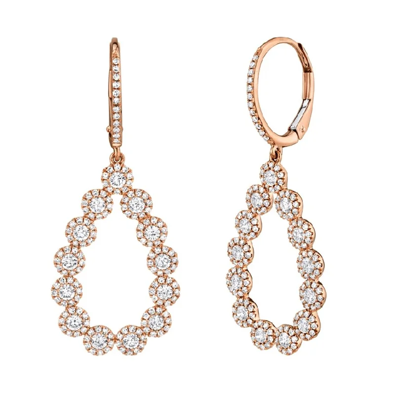 Hand-forged drop earrings showcasing raw metal beauty -14KT Gold 1.64 CTW Diamond Round Halo Pear Shape Drop Earrings