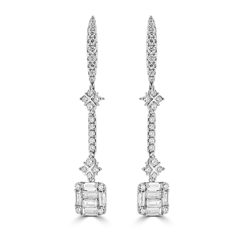 Sparkling zircon drop earrings mimicking diamond brilliance -14KT WHITE GOLD 0.62 CTW & 0.56 CTW DIAMOND DROP EARRINGS