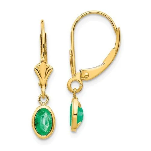 Ethereal moonstone drop earrings with mystical lunar glow -14KT YELLOW GOLD 1.00 CTW OVAL SHAPE EMERALD DROP EARRINGS