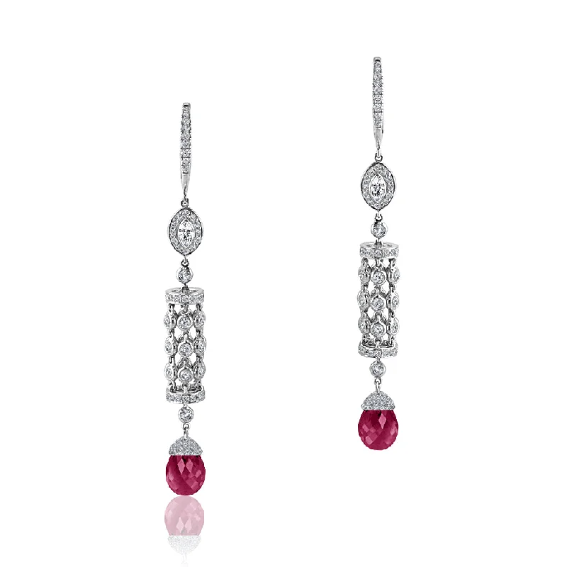 Delicate amethyst drop earrings with soft purple shimmer -18K White gold drop earrings with diamonds and tourmaline