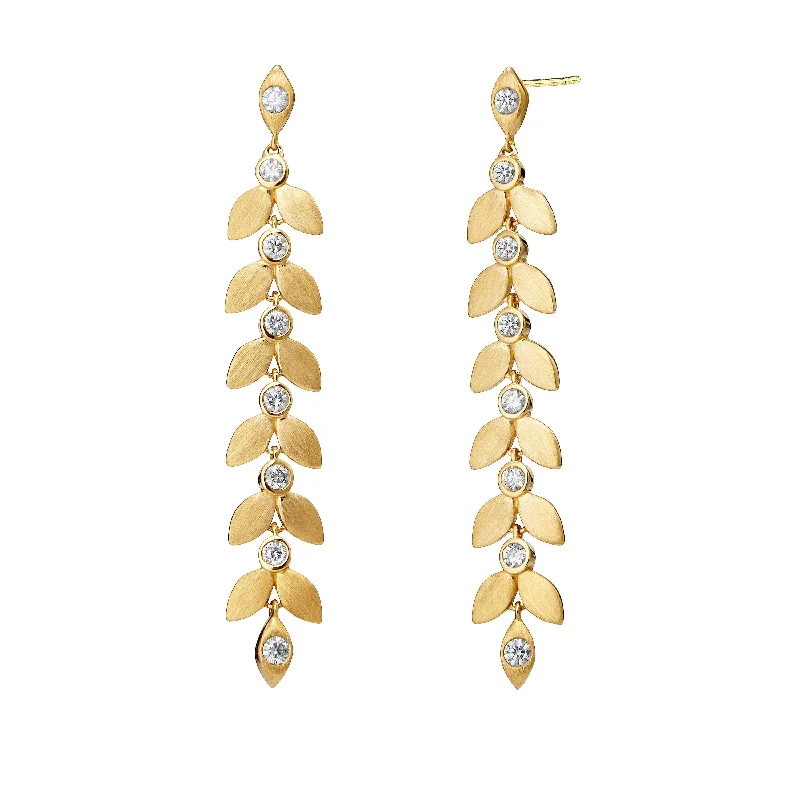 Vintage pearl drop earrings with classic gold settings -Leaf Drop Earrings