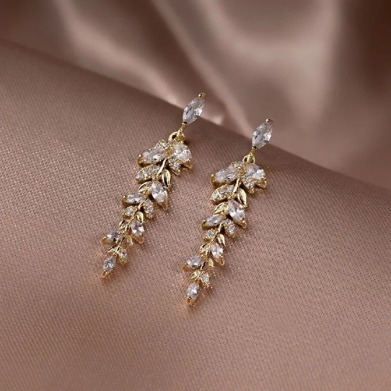 Intricate filigree drop earrings showcasing delicate metalwork -18K Gold Leaf Drop Earrings