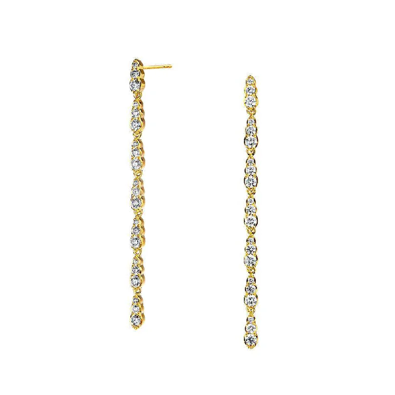 Sculpted silver drop earrings with abstract dangling shapes -Long Diamond Drop Earrings