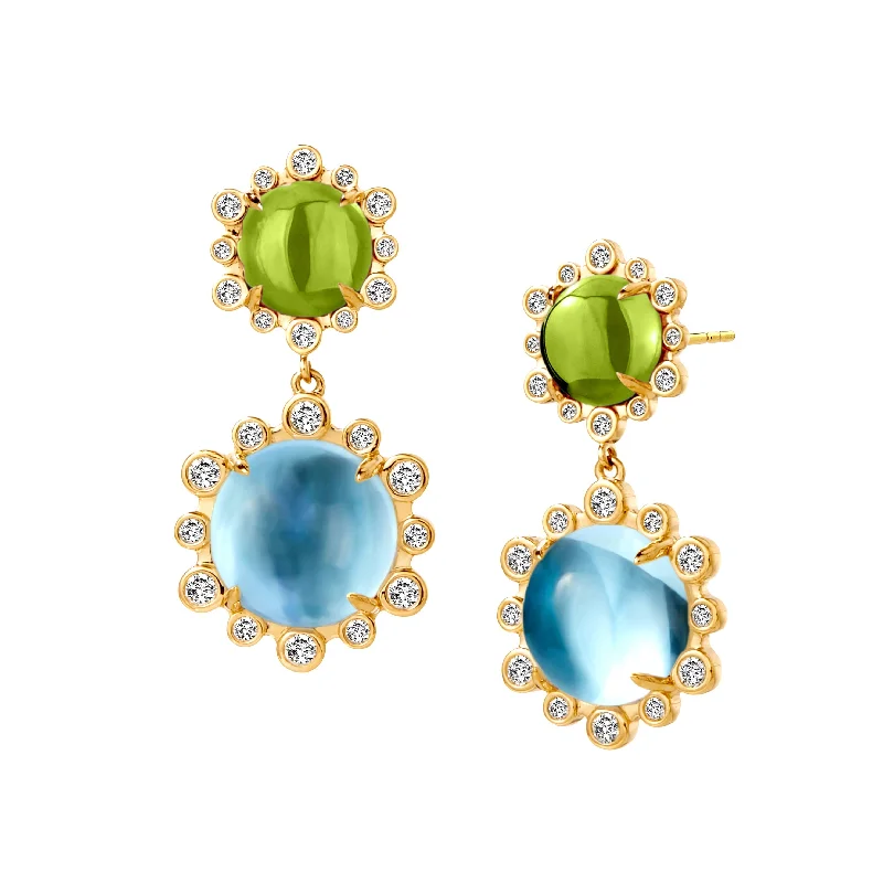 Organic coral drop earrings with bright tropical charm -Peridot & Blue Topaz Drop Earrings