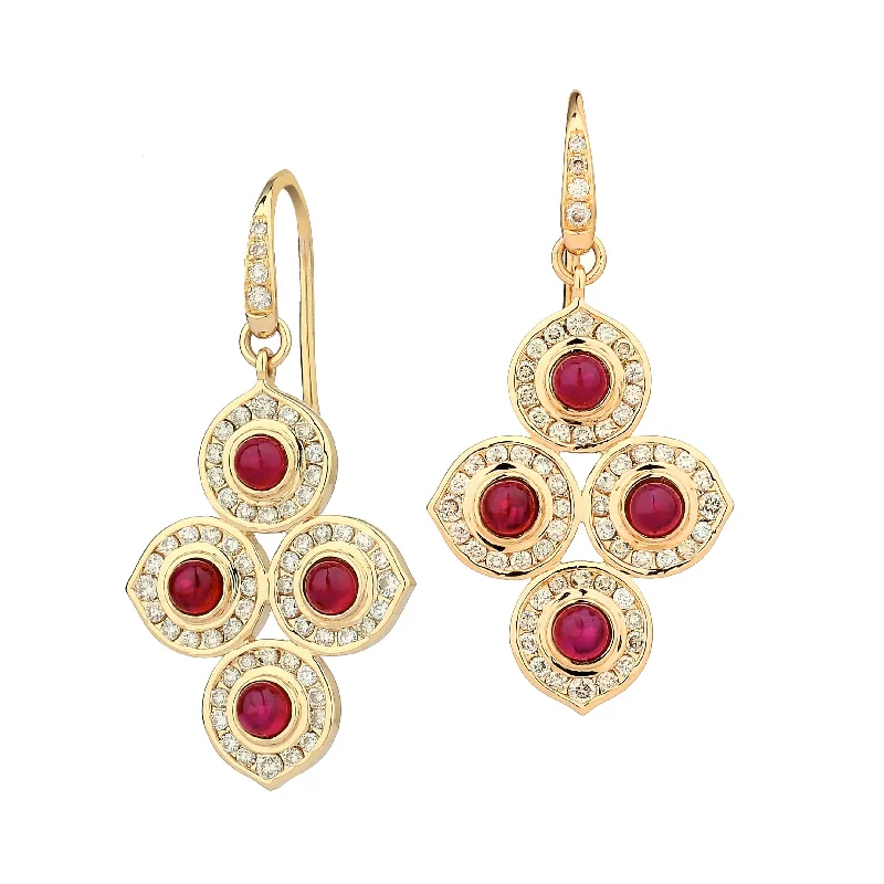 Polished brass drop earrings with vintage golden charm -Ruby Drop Earrings