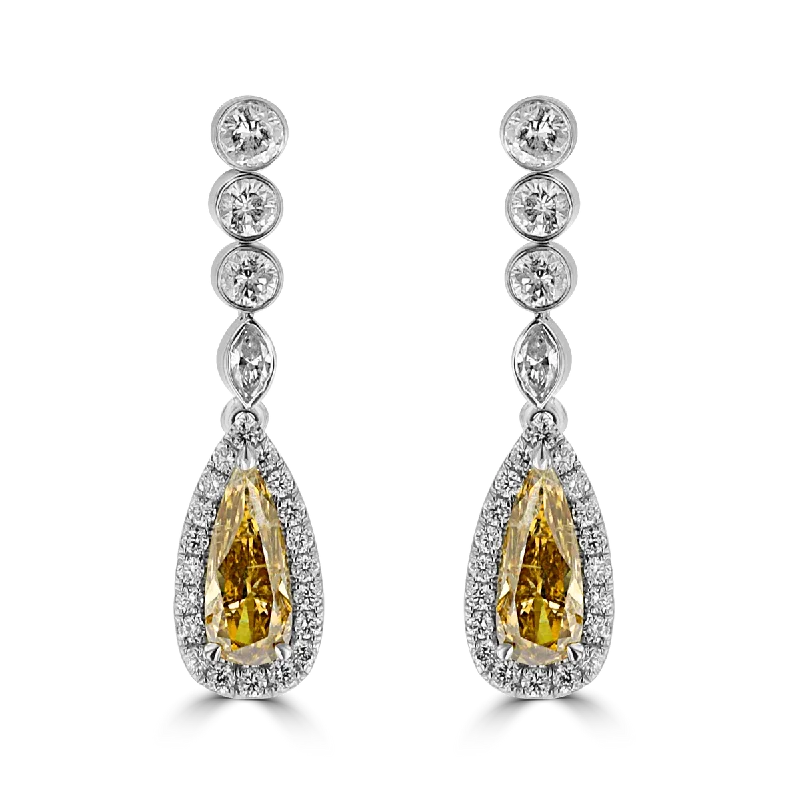 Durable titanium drop earrings resisting wear daily -18KT WHITE GOLD 2.93 CTW DIAMOND HALO DROP EARRINGS