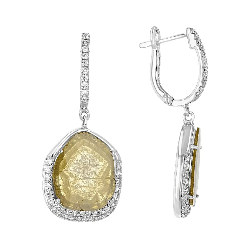 Polished rosewood drop earrings blending organic and chic -18KT White Gold 3.54 CTW Yellow Diamond Slice Drop Earrings