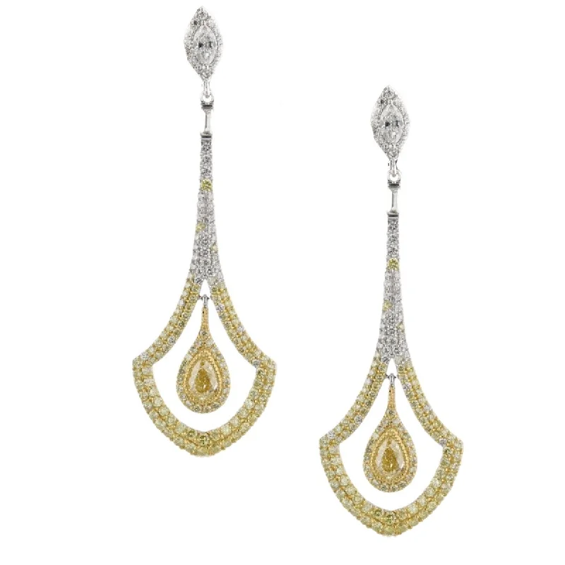 Rich obsidian drop earrings for dark bold statements -18KT WHITE GOLD 4.52 CTW WHITE & FANCY YELLOW DIAMOND DROP EARRINGS