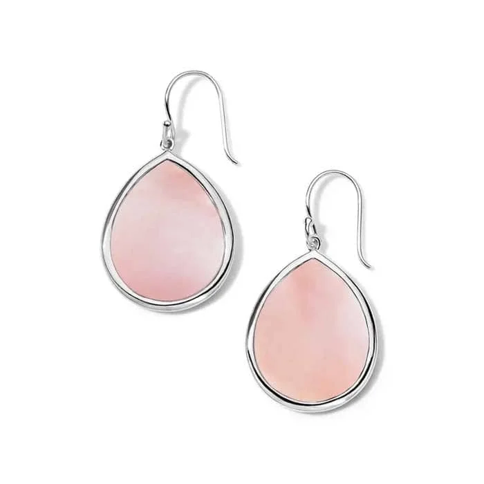 Hand-carved drop earrings featuring unique stone dangles -Ippolita Polished Rock Candy Pink Mother of Pearl Small Teardrop Earrings in Sterling Silver