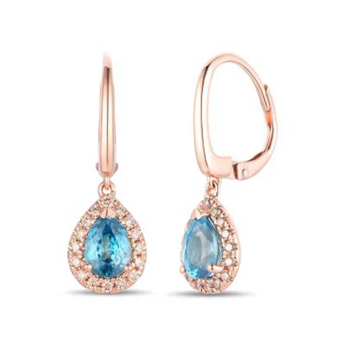 Sunny citrine drop earrings for cheerful golden drops -Le Vian Drop Earrings featuring Blueberry Zircon with Nude Diamonds in 14K Strawberry Gold