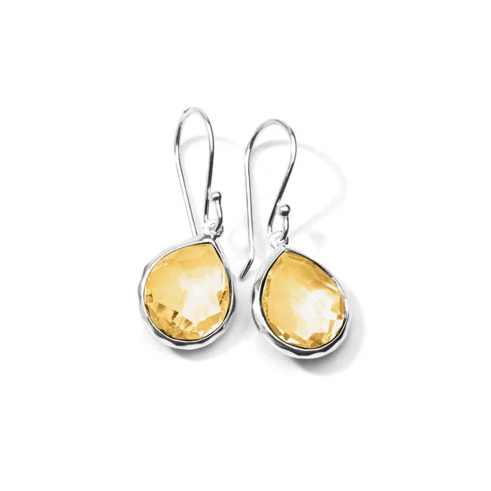 Rich obsidian drop earrings for dark bold statements -Ippolita Honey Citrine "Rock Candy" Mini Teardrop Earrings in Sterling Silver