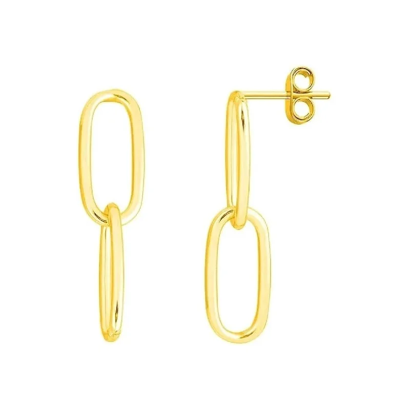 Sustainable wood drop earrings for eco-friendly fashion -925 Sterling Silver 2 Row Gold Paperclip Chain Dangle Drop Earrings