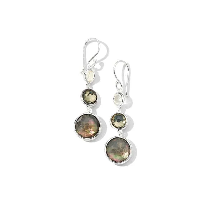 Sculptural gold drop earrings with artistic dangling forms -Ippolita Lollipop Lollitini "Black Tie" 3-Stone Drop Earrings in Sterling Silver