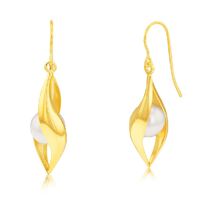 Classic pearl drop earrings for timeless dangling beauty -9ct Yellow Gold Silver-filled Fresh Water Pearl Drop Earrings