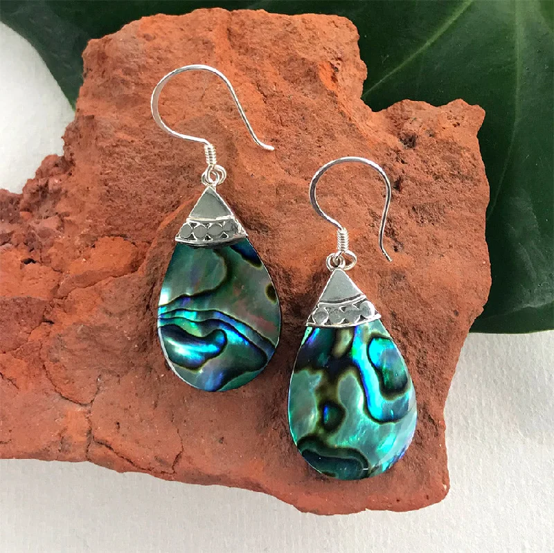 Rich obsidian drop earrings for dark bold statements -Abalone Teardrop Earrings - Sterling Silver, Indonesia