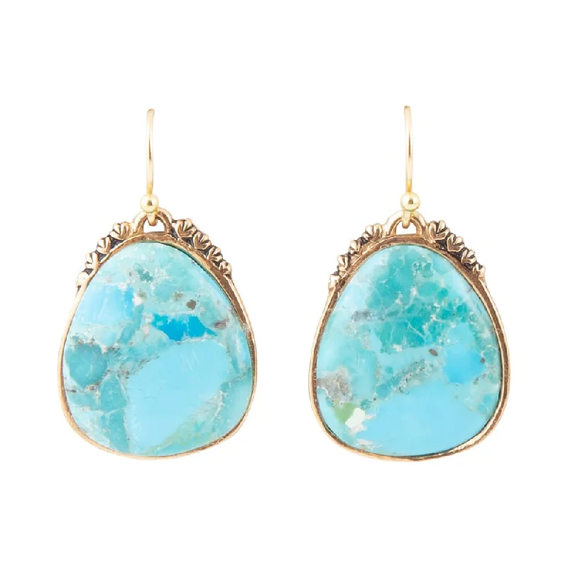 Luminous pearl drop earrings enhancing bridal elegance -Agave Genuine Blue Turquoise and Golden Drop Earrings