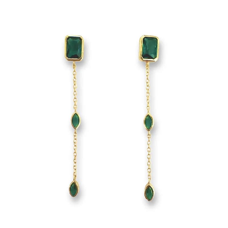 Hand-carved drop earrings featuring unique stone dangles -Amy Rectangle Geo Bezel Drop Earrings