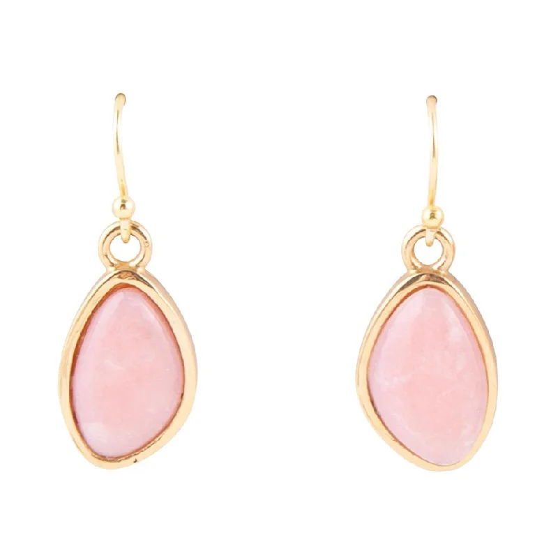 Warm amber drop earrings glowing with fossilized charm -Pink Opal Golden Drop Earrings