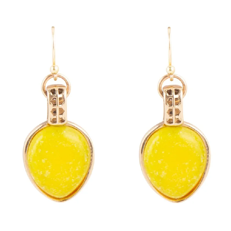 Shimmering herkimer drop earrings mimicking diamond clarity -Yellow Chalcedony and Bronze Drop Earrings