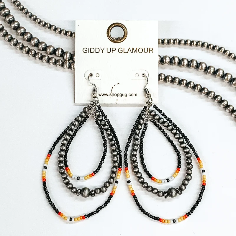 Rustic bone drop earrings for primal organic appeal -Aztec Seed Beaded Teardrop Earrings with Faux Navajo Beads in Black