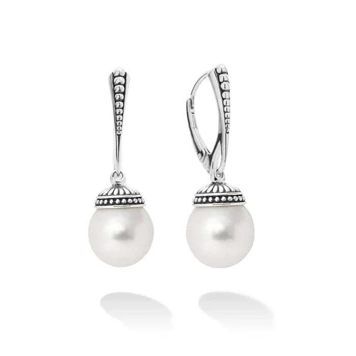 Organic shell drop earrings evoking coastal elegance -LAGOS Luna Pearl Drop Earrings in Sterling Silver