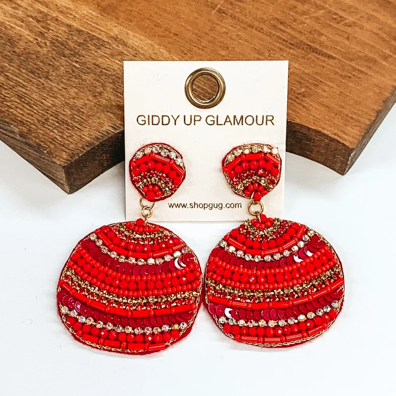 Organic shell drop earrings evoking coastal elegance -Beaded Circle Drop Earrings in Red