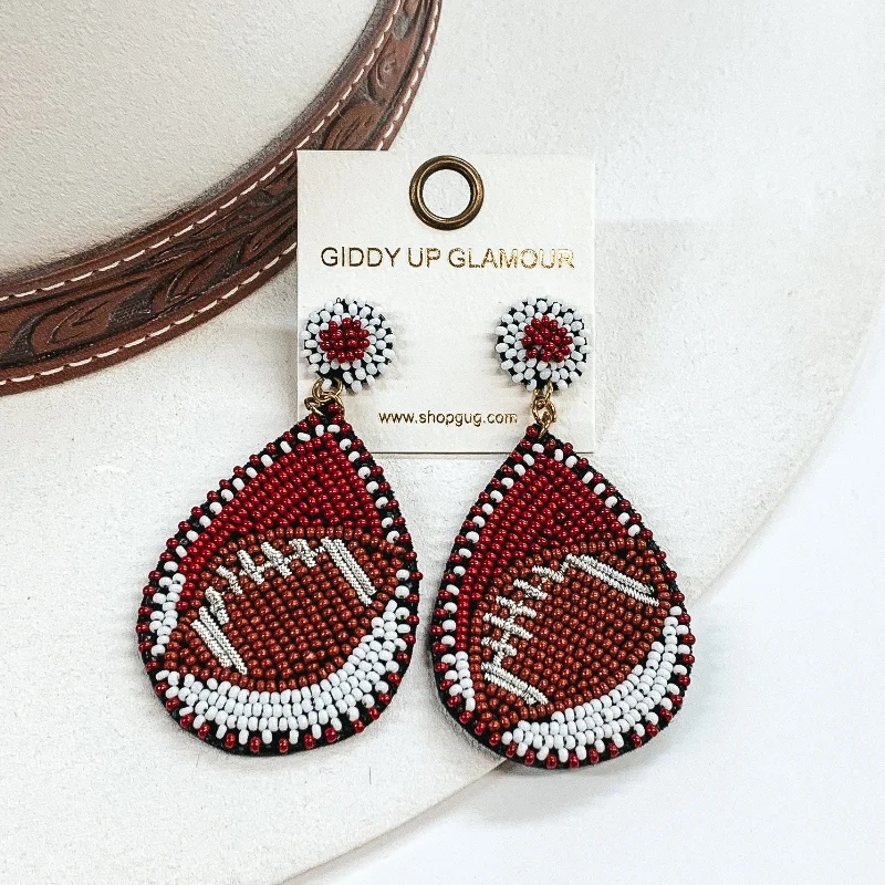 Classic claw drop earrings securing gems with elegance -Game Day Ready Beaded Teardrop Earrings in Brown and White