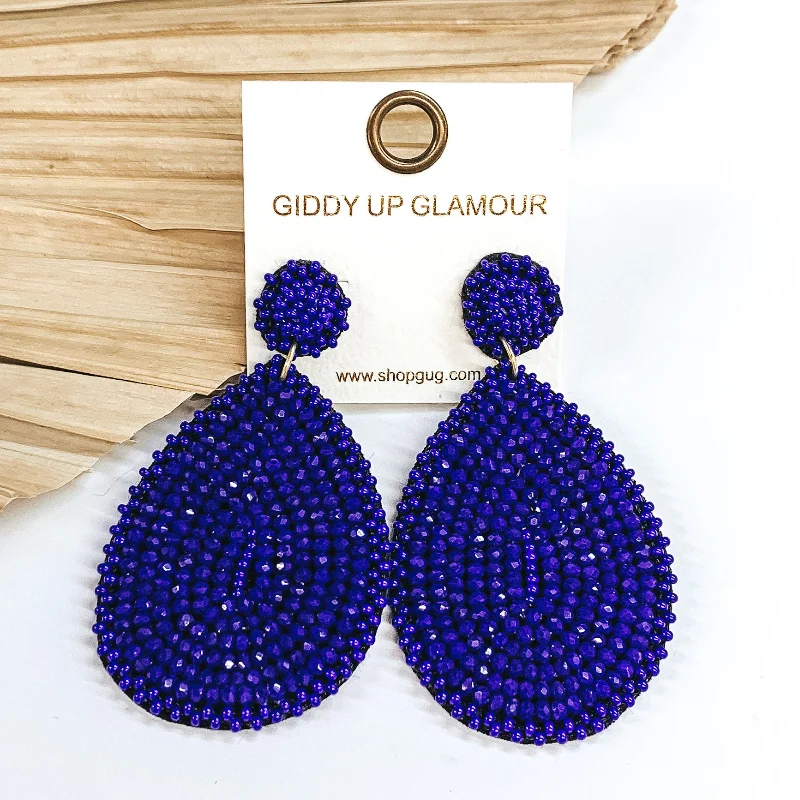 Fiery chalcedony drop earrings with translucent orange glow -Seed Bead Teardrop Earrings in Blue