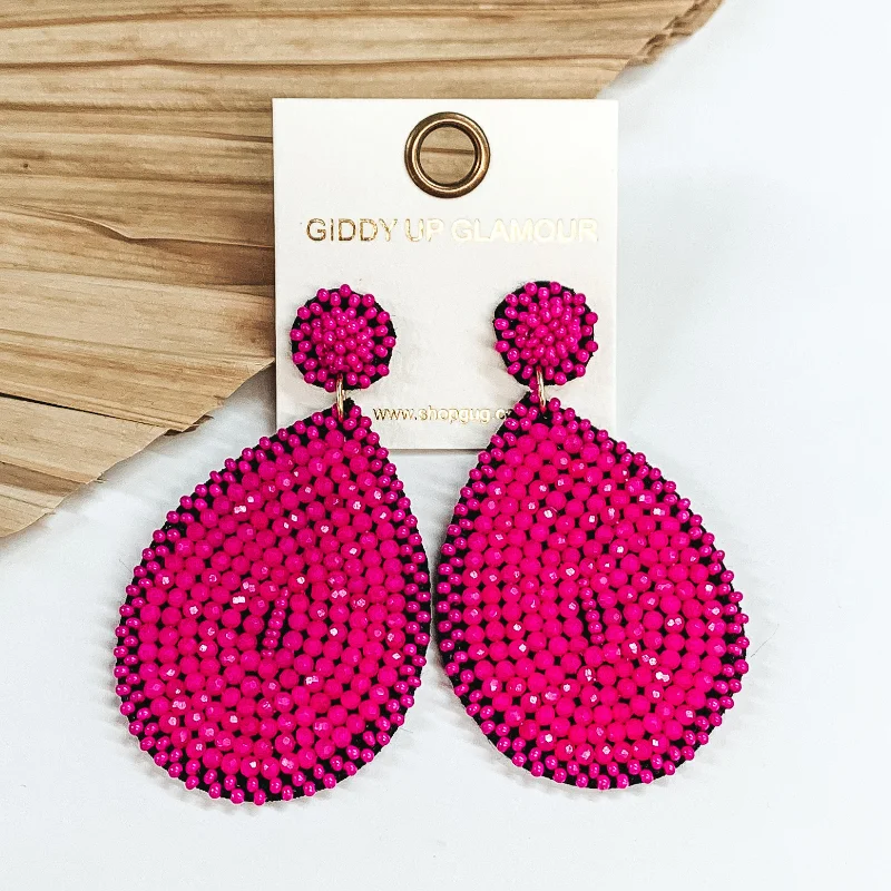 Intricate pave drop earrings glittering with tiny gems -Seed Bead Teardrop Earrings in Pink