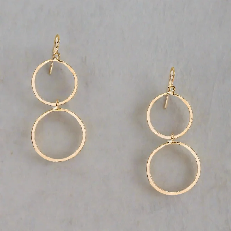 Organic hemp drop earrings for natural texture lovers -Bella Gold Double Circle Drop Earrings