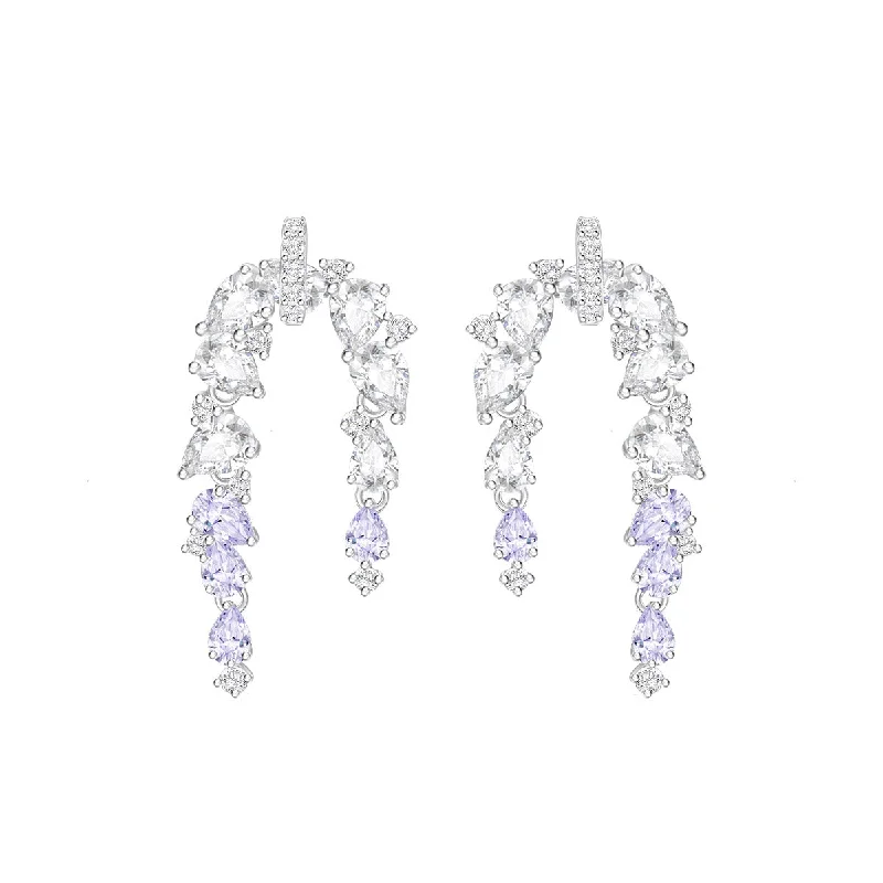 Bright tourmaline drop earrings with multicolored stone charm -“Blooming Wisteria” Flower Sterling Silver Drop Earrings