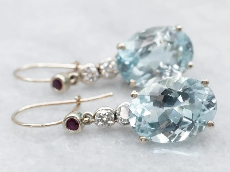 Radiant zircon drop earrings swaying with brilliance -Blue Topaz Diamond and Ruby Drop Earrings