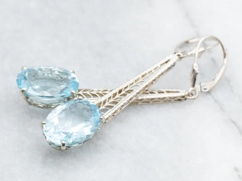 Regal jade drop earrings with calming green depth -Blue Topaz Filigree Drop Earrings