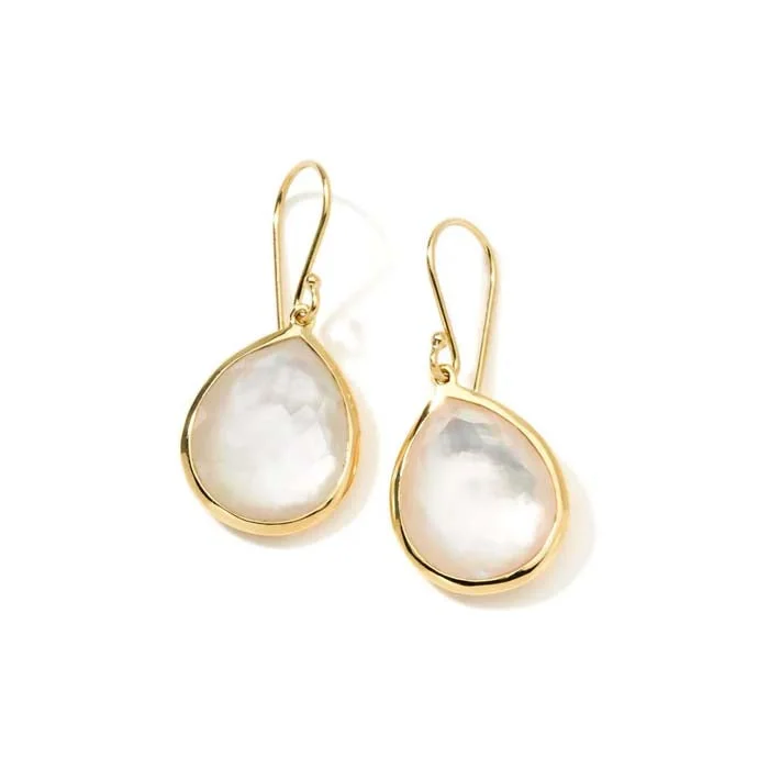 Polished rosewood drop earrings blending organic and chic -Ippolita Mother of Pearl and Rock Crystal Doublet Medium Teardrop Earrings in 18K Yellow Gold