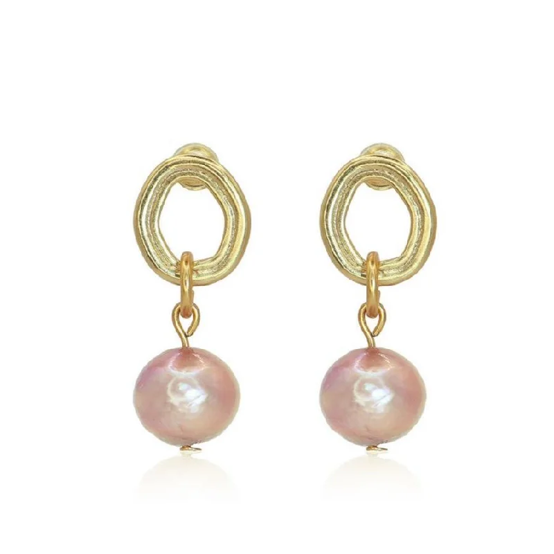 Vintage-inspired drop earrings with engraved floral details -Pink Pearl Drop Earrings