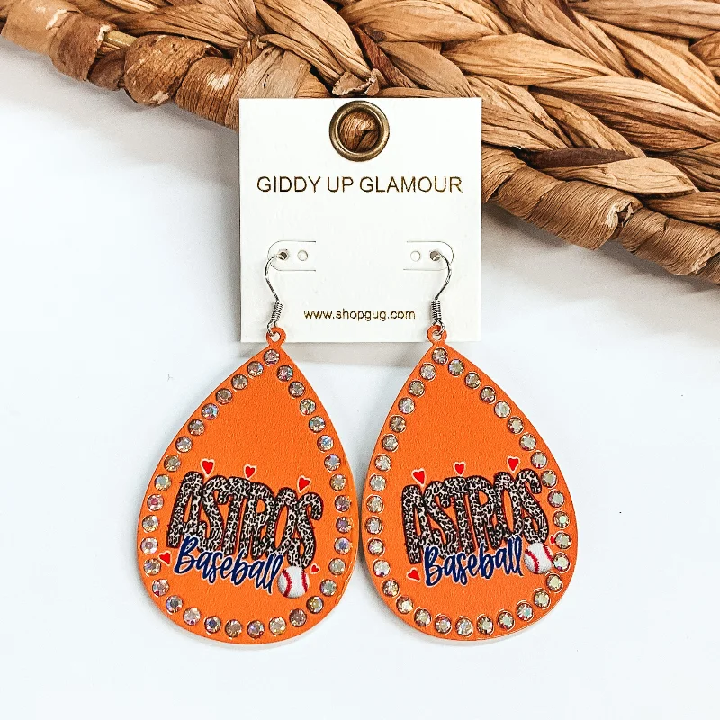 Handcrafted opal drop earrings glowing with iridescent charm -Leopard Astros Teardrop Earrings in Orange with AB Crystals