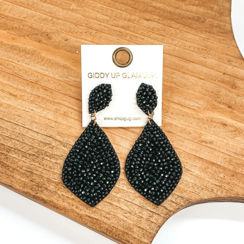 Dazzling emerald drop earrings swaying with green sparkle -Beaded Teardrop Earrings in Black