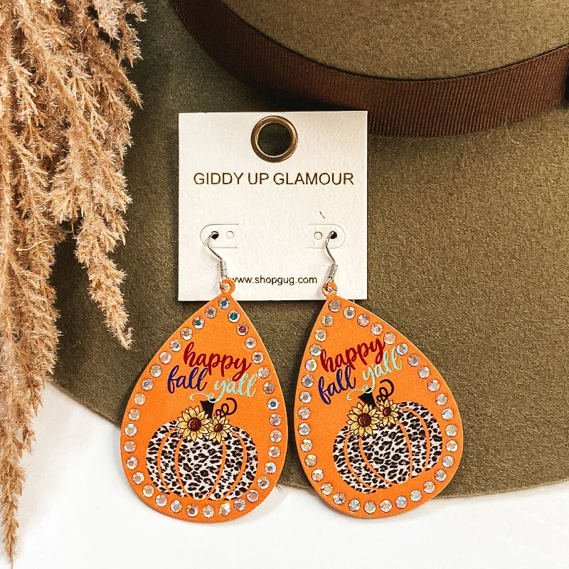 Radiant morganite drop earrings in soft blushing tones -Happy Fall Y'all Teardrop Earrings in Orange with AB Crystals