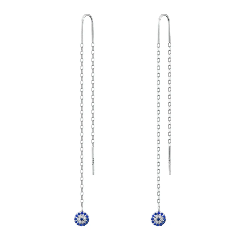 Vintage-inspired drop earrings with engraved floral details -Crystal Pave Evil Eye Riviere Statement Drop Earrings