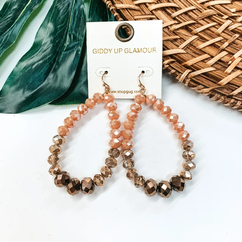 Boho turquoise drop earrings featuring natural stone accents -Crystal Beaded Teardrop Earrings in Blush and Brown