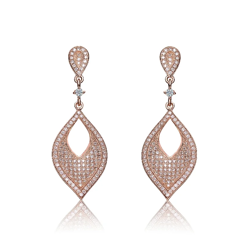 Intricate filigree drop earrings showcasing delicate metalwork -CZ SS Rose Plated Micro Pave Open Teardrop Drop Earrings