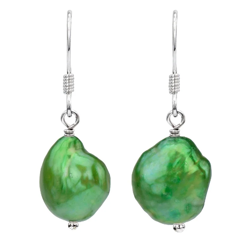 Vivid fluorite drop earrings swaying with rainbow hues -DaVonna Silver Green Baroque FW Pearl Drop Earrings (9-10 mm)