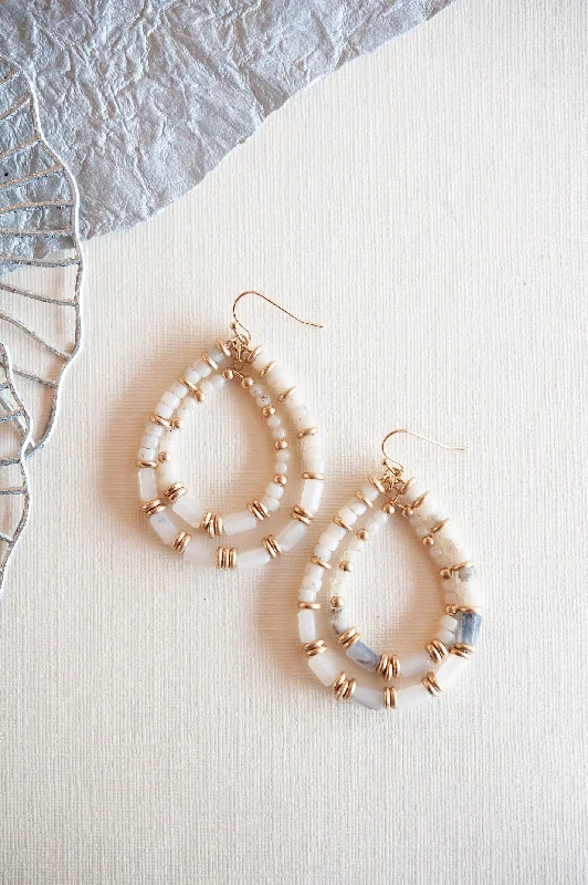 Sleek ceramic drop earrings for lightweight modern wear -Day Dream Teardrop Earrings | Cream Ivory Beaded Earrings