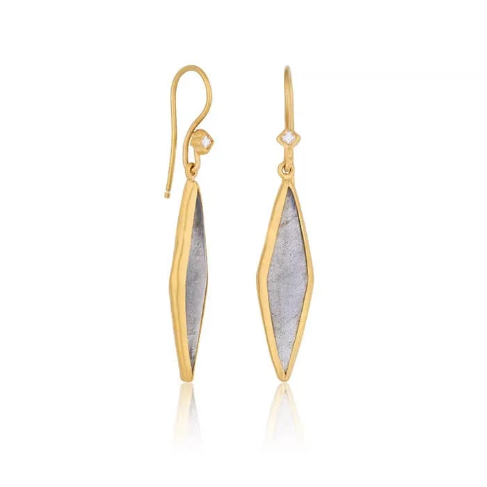 Radiant quartz drop earrings amplifying light and style -Lika Behar Kara Labradorite and Diamond Drop Earrings in 24K and 22K Yellow Gold