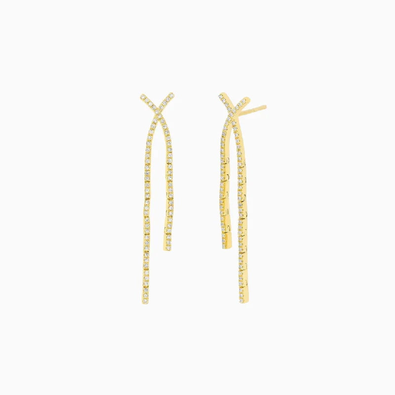 Hand-woven drop earrings featuring earthy tribal patterns -Diamond Criss-Cross Drop Earrings