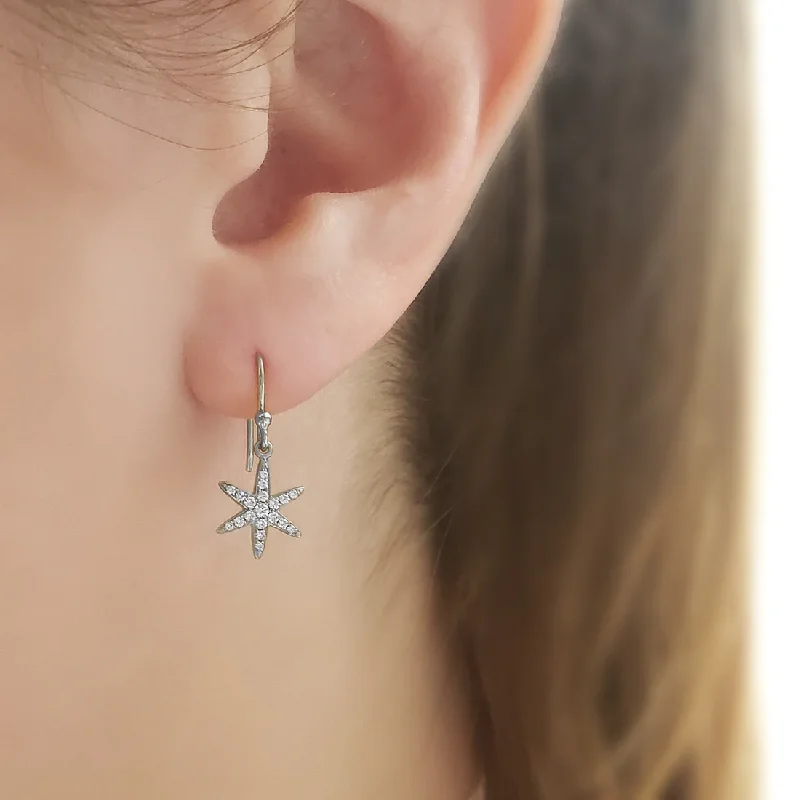 Cool lapis drop earrings with deep blue mystique -Diamond Pave Star Drop Earrings